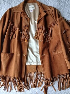 ☆Vintage 70s Genuine Leather Brown Suede Fringe Jacket - Men